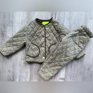 Zara Kids Girls 4-5 Years Quilted Jacket Pants Matching Set Floral Brown